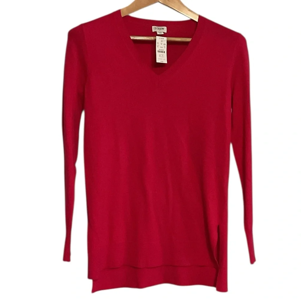 NWT J. Crew Vibrant Red Long‎ Sleeve V-Neck Top size XS